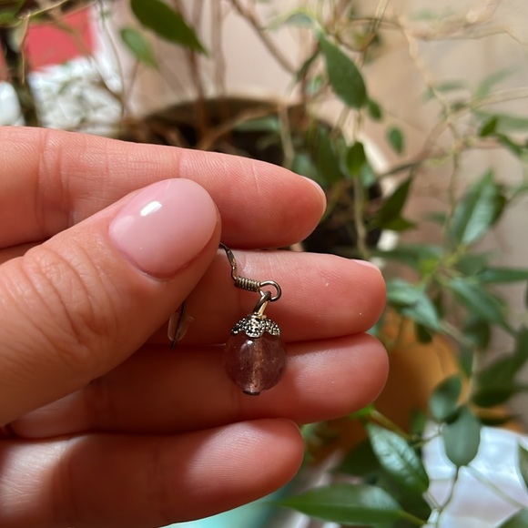 Sterling Silver Strawberry Quartz Dangle Earrings - Picture 8 of 8